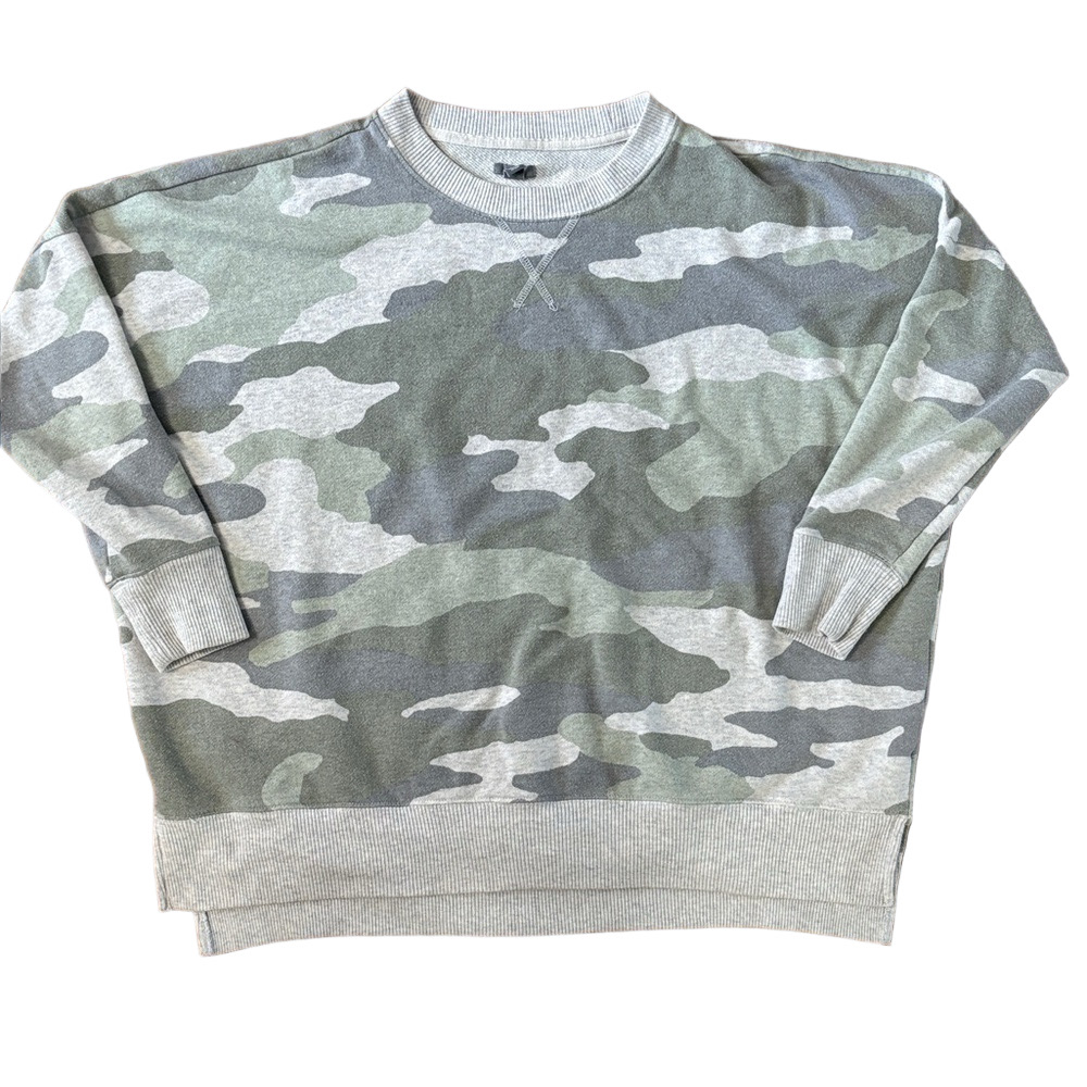 Aerie Women's Gray Green Camouflage Crewneck Sweater Oversized XS